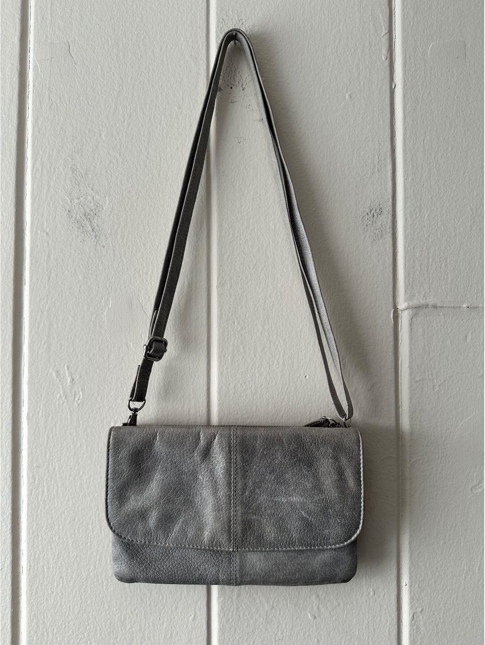 Latico Leathers Distressed Grey Full-Grain Leather Crossbody Flap Bag